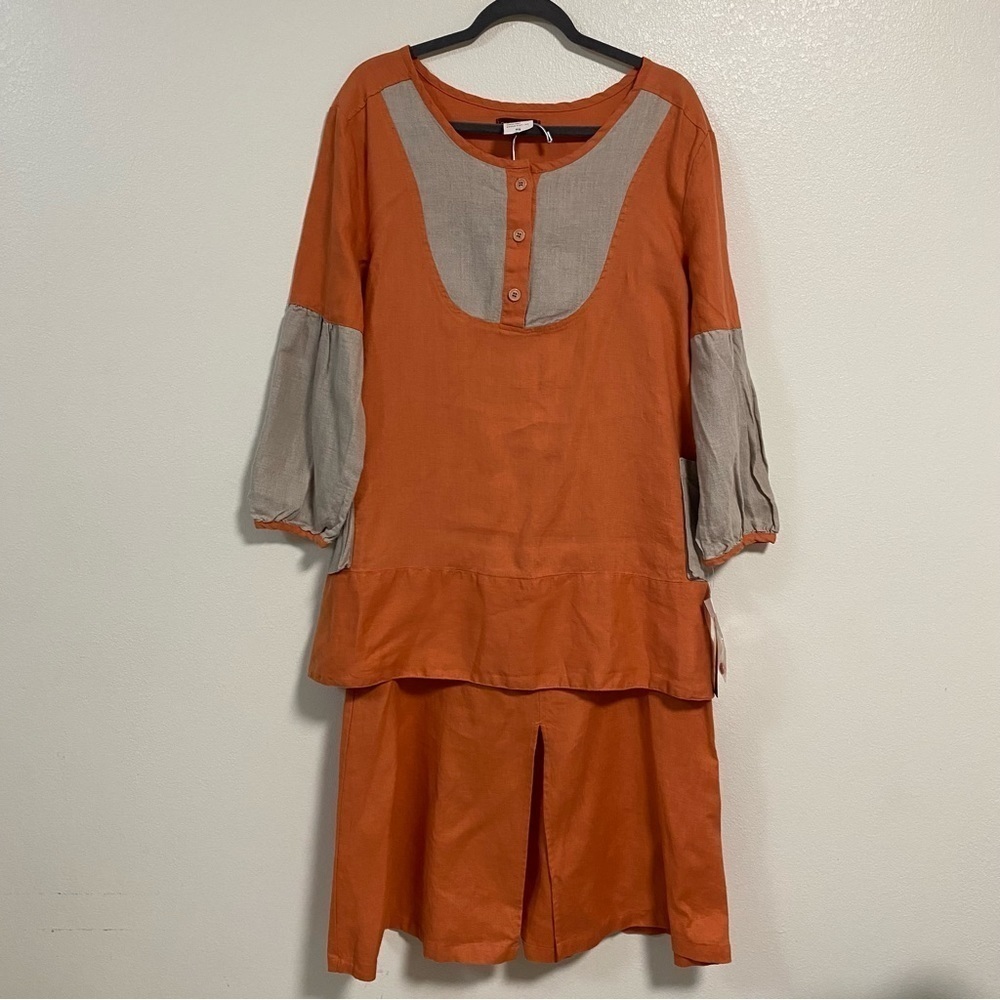 Design Today’s Shirt/skirt set women’s size small 100% Linen Lagenlook 2 piece